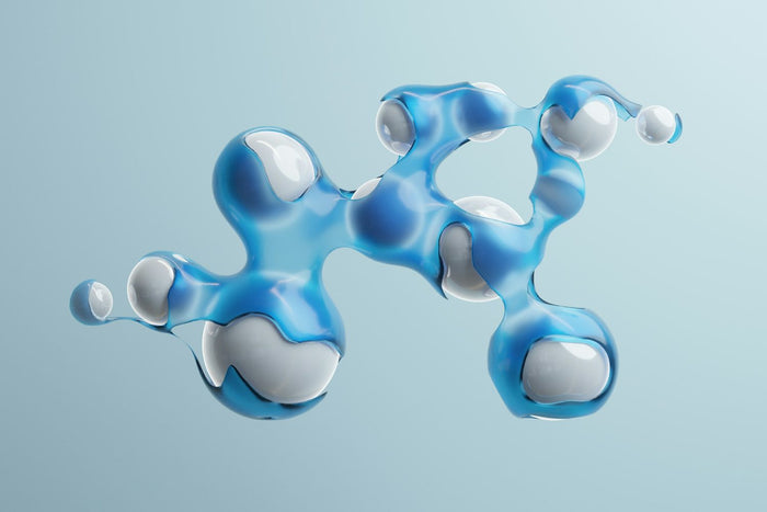 Was ist 4-DPV? – Blau schimmerndes 3D-Molekülmodell vor hellblauem Hintergrund